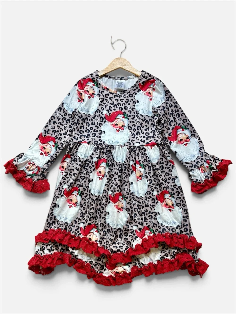 Rylee Faith Christmas Girls Santa Leopard Ruffle Dress